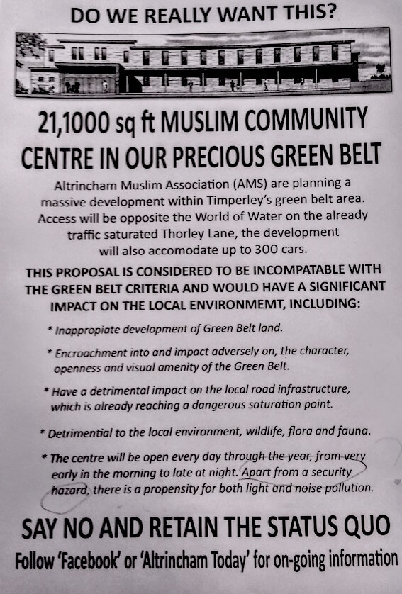 Campaign in Altrincham Regards Proposed Mosque as a ‘Security Hazard’