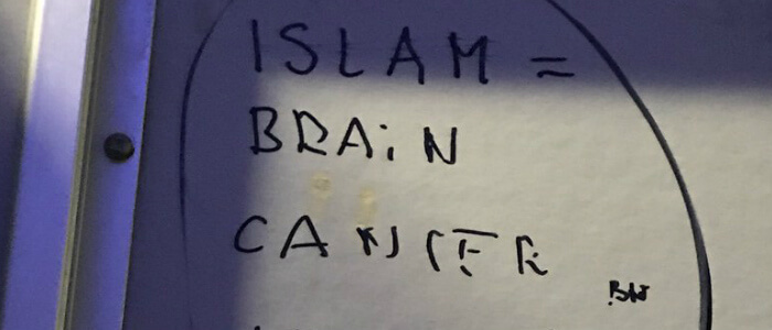 ‘Islam = Brain Cancer’ graffiti removed from toilet cubicle in Luton Airport