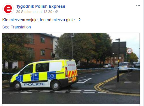Polish Express removes ‘live by the sword’ headline following stabbing of boy near mosque
