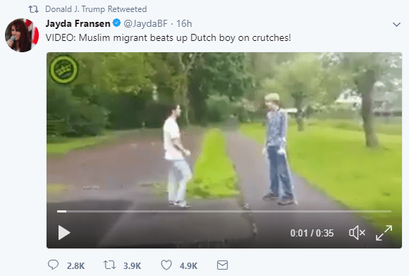 Donald Trump retweeted Britain First deputy leader Jayda Fransen