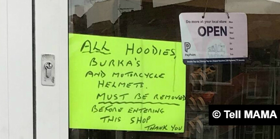 Anti-burqa sign spotted on shop window