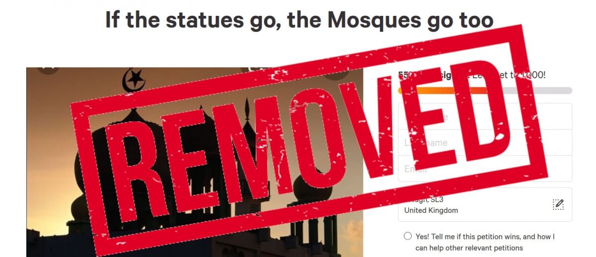 Change.org removes petition calling for the destruction of mosques after removal of slave trader statues